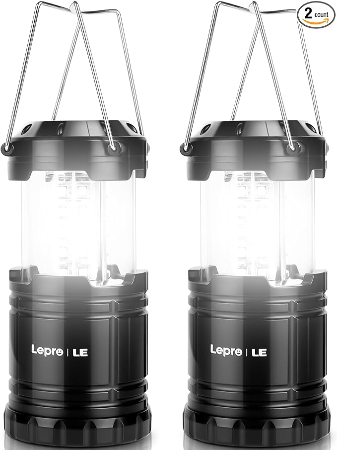 Lepro LED Camping Lanterns Battery Powered, Collapsible, IPX4 Water Resistant, Outdoor Portable Lights for Emergency, Hurr...
