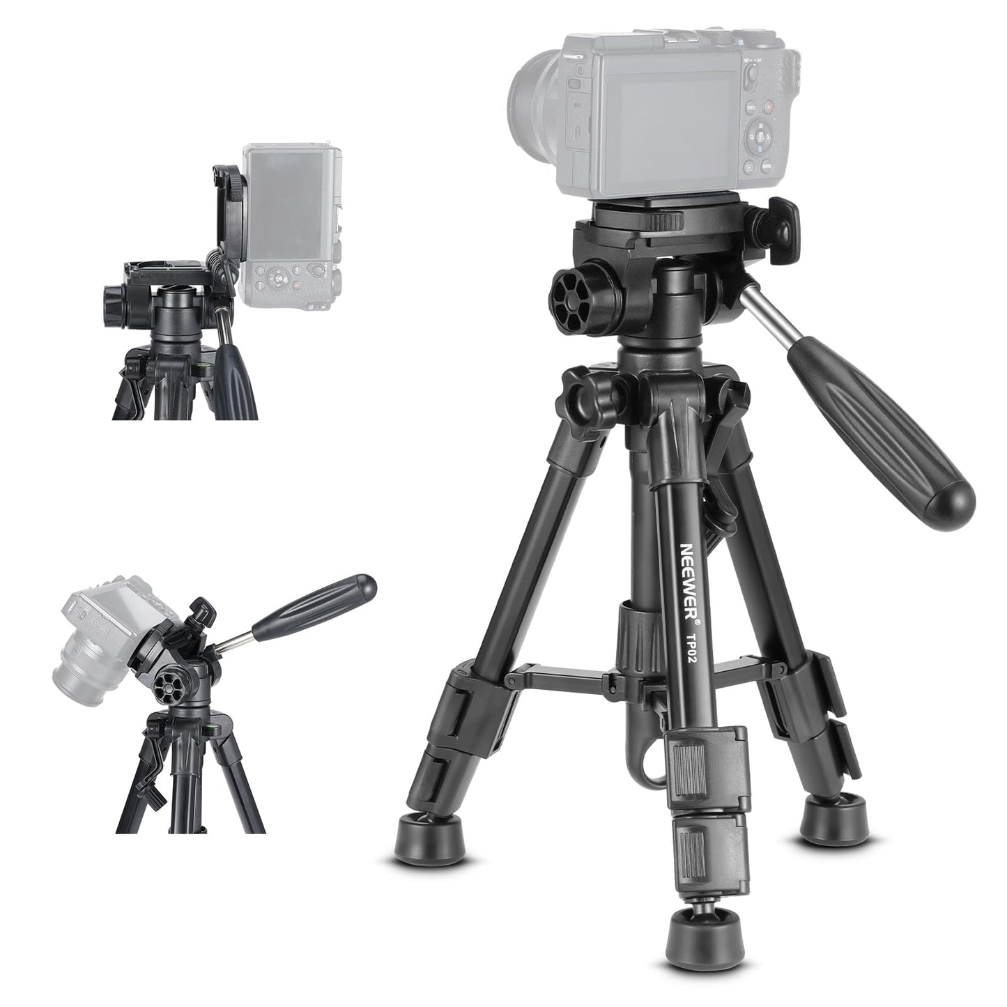 Neewer Basic Mini Desk Tripod For Camera With 3 Way Pan Tilt Head & Handle, Small Portable Metal Tabletop Selfie Stick Stand Wit