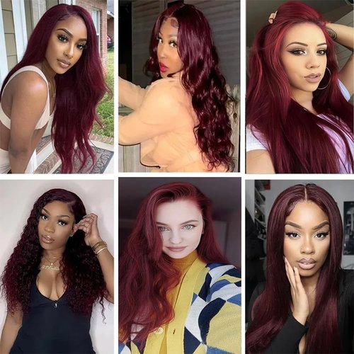 Habiliana Human Hair Bundles 16 18 20 Inch Burgundy 99J Straight Bundles Human Hair 100% Unprocessed Soft Sewn In with Double Drown Weft for Black Women