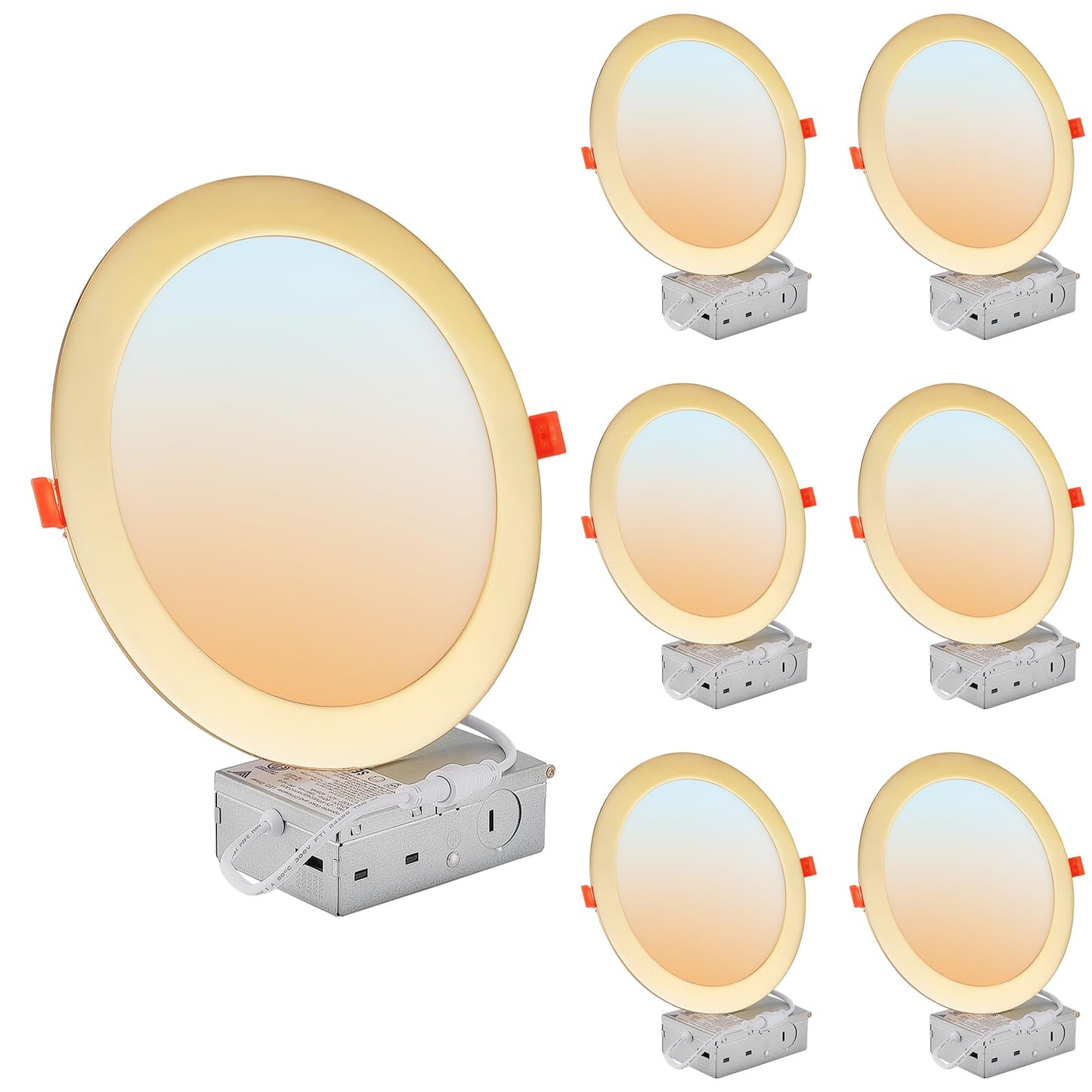 DLLT LED Recessed Ceiling Light: 6 Pack 8 Inch Slim Recessed Lighting for Kitchen - 5CCT Dimmable Canless Wafer Downlight for Living Room - 1800LM Brightness 6W LED Can Lights for Bedroom ETL FCC