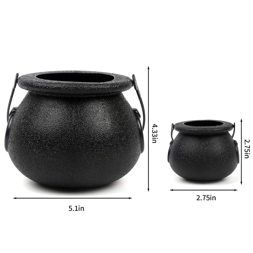 CCINEE Black Cauldron with Handle, 4Inch Plastic Candy Kettle Bucket for St.Patrick's Day, Candy Holders for Halloween Witch Party Favor Decor,Pack of 9
