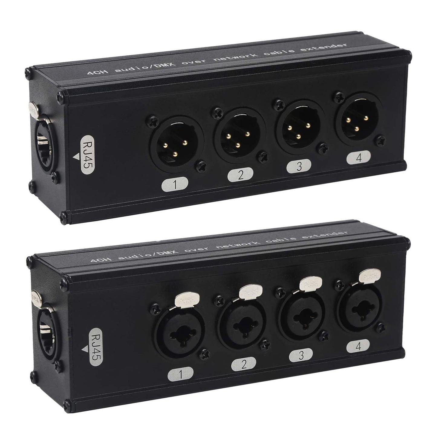 Jindaaudio 4-Channel Dmx Xlr To Ethernet Extender, 3-Pin Xlr Male/Female & Ethercon Adapter, Cat5/Cat6/Cat7 Network Cable Conver