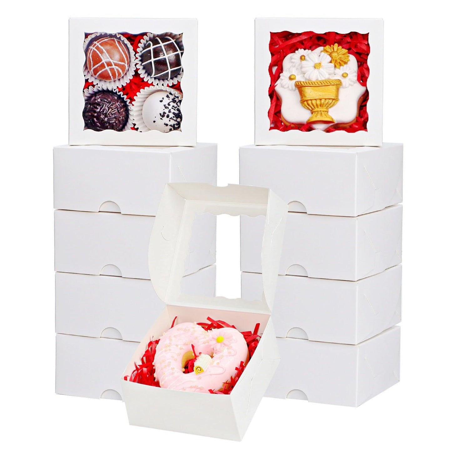 SLShePack 40 Pack Bakery Boxes for Mini Bundt, Cake,Pie, Cinnamon Roll Treat,4x4x2 Inches Cookies Boxes Chocolate Truffle Box Party Wedding Favor
