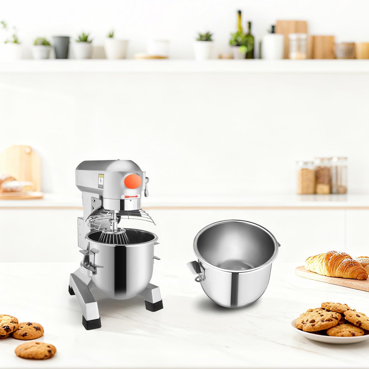 Happybuy 15Qt Commercial Food Mixer with Timing Function， Commercial Mixer 600W Stainless Steel Bowl Heavy Duty Electric Food Mixer Commercial with 3 Speeds Adjustable, Perfect for Bakery Pizzeria