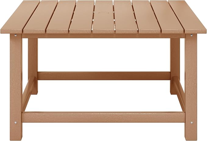 Costaelm Patio Conversation Set, 5 Piece Balcony Furniture, Small Patio Firepit Furniture Outdoor Adirondack Square Coffee Table and Chair for Backyard Lawn Porch Pool Garden, Teak