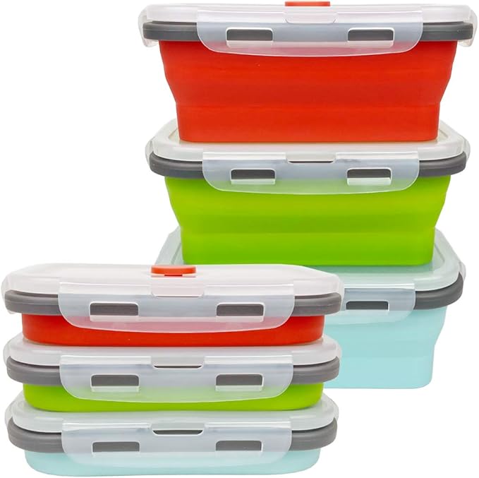 CARTINTS Set of 3 Collapsible Food Storage Containers Collapsible Silicone Bowls, Silicone Lunch Containers with Airtight ...