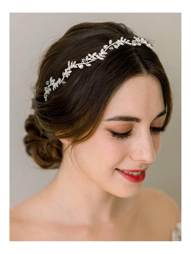 SWEETV Rhinestones Bridal Headband Silver Crystal Wedding Headpieces for Brides Hair Pieces for Bridesmaid Flower Girl Hai...