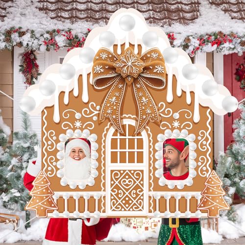 Panelee Christmas Gingerbread House Photo Booth Props Gingerbread Life Size Door Banner Decorations Fabric Backdrop for Xm...