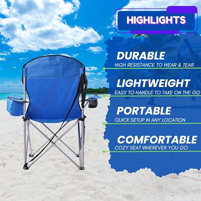 EZONE 2-Pack Camping Chairs with Built-in Ice Cooler, Portable Chair, Storage Pocket, Cup Holder, and Carry Bag Perfect for Camping, Tailgating, Fishing, Beach, and Lawn (2, Blue)