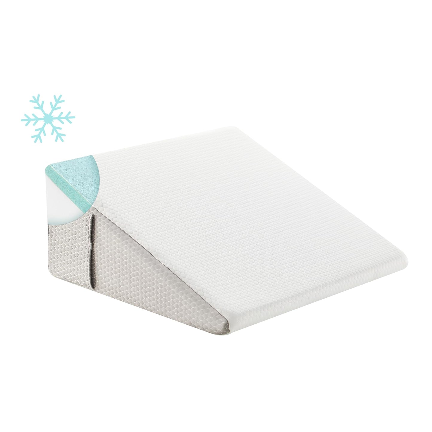 Bedluxe Wedge Pillow, 10 inch Bed Wedge Pillow for Headboard, Pillow Wedge for Acid Reflux Relief, Sleeping, Back Pain Relief, Snoring, Triangle Pillow Wedge - Cooling Memory Foam Top, White/Grey