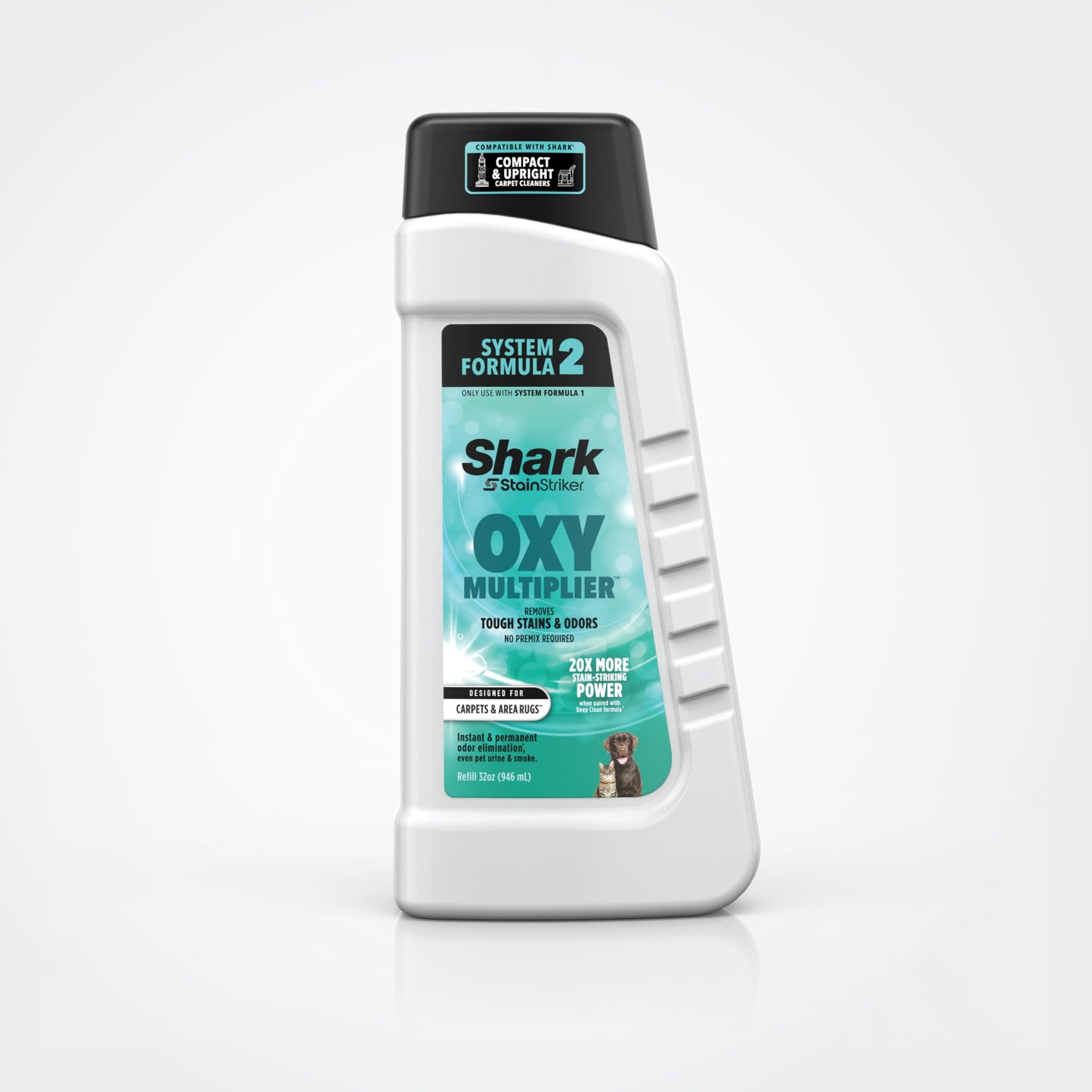 Shark StainStriker OXY Multiplier Formula for Shark Upright & Portable Carpet Cleaners, Formulated for All Carpets, Upholstery & Area Rugs, Instantly Eliminates Odors, 32oz, XSKEXOX32B