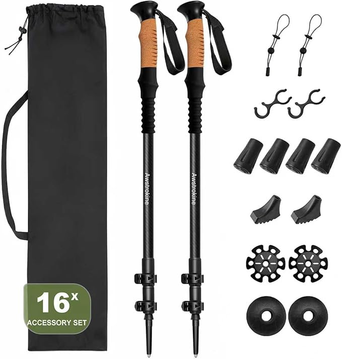 100% Carbon Fiber Hiking Trekking Poles - Ultra Strong Carbon Hiking Sticks with Cork Grips & Quick Flip Locks, 2 Pcs Ligh...