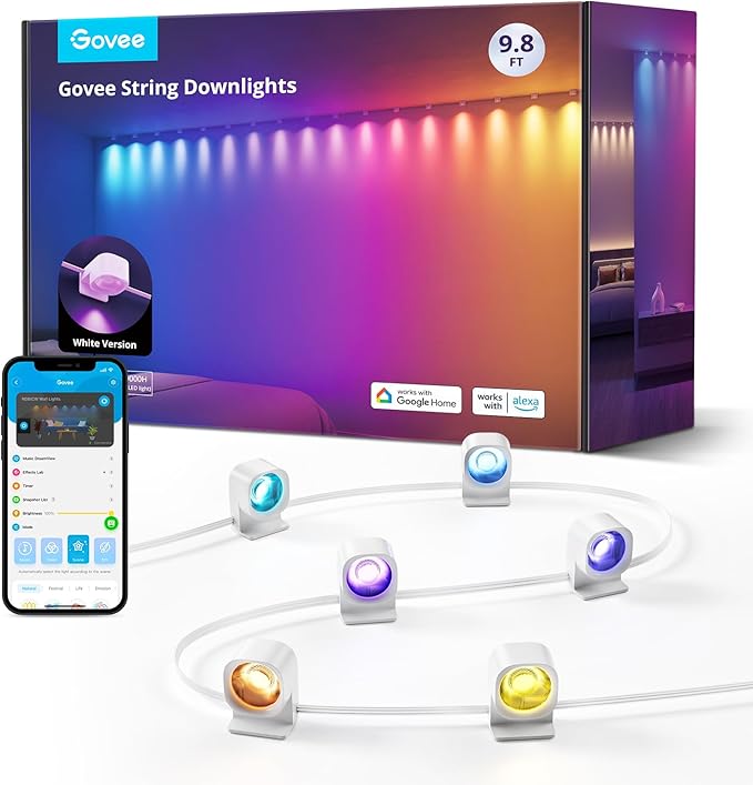 Govee RGBIC String Downlights, Smart LED String Lights Works with Alexa, Color Changing Indoor Wall Light Fixture for Part...