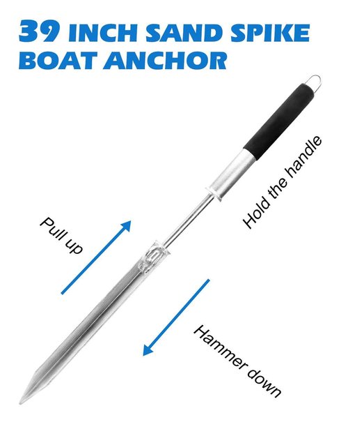 Venussar 39'' Sand Spike Boat Anchor Pole, with Stainless Steel Boat Anchor Hook and Boat Anchor Line 50ft, for Shallow Water Shore, Beach, Sandbar