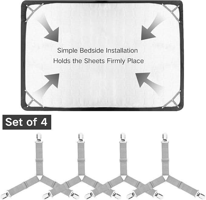 Foloda Bed Sheet Holders, 8 pcs Adjustable Fitted Sheet Straps for Bed Corner, bedsheet Holder Clips Fasteners Suspenders Locker Gripper Scrunchie, Keep Sheet in Place