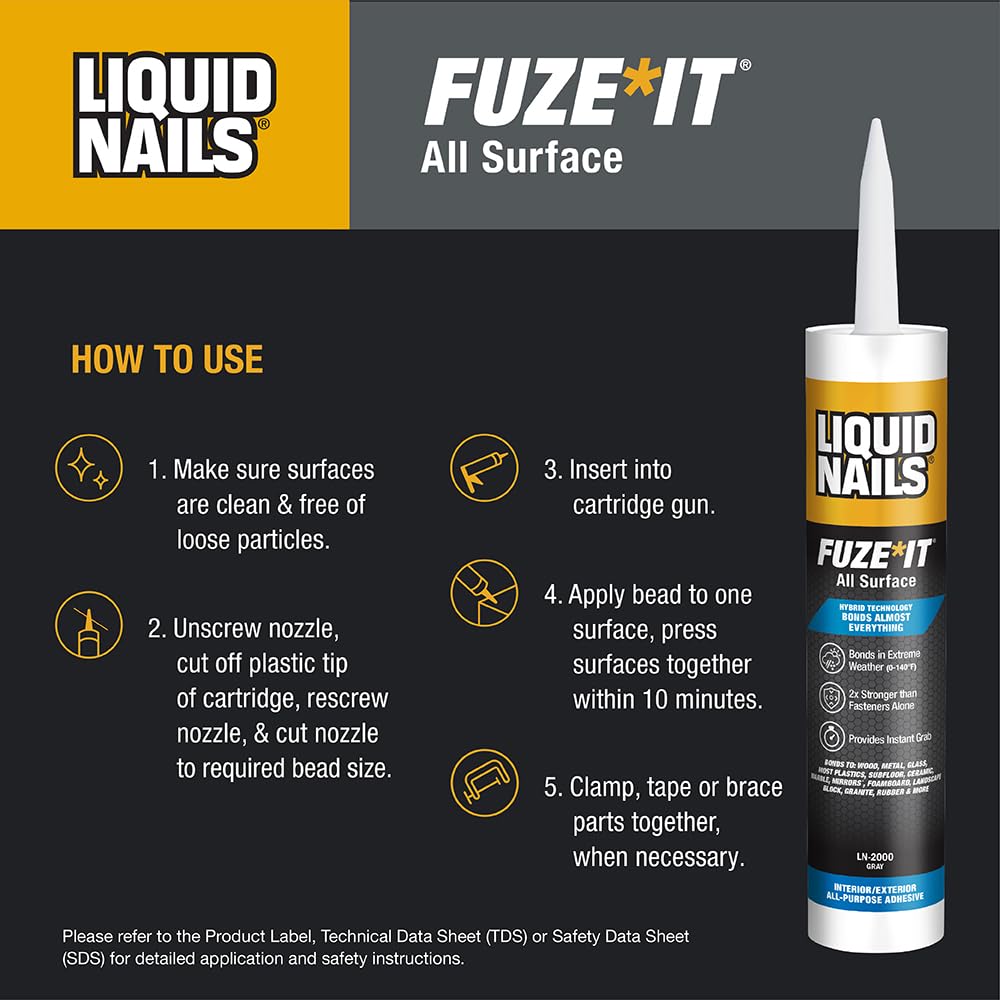 Liquid Nails 56198673380 LN-2000 FuzeIt All Surface Construction Adhesive (9-Ounce) , Gray