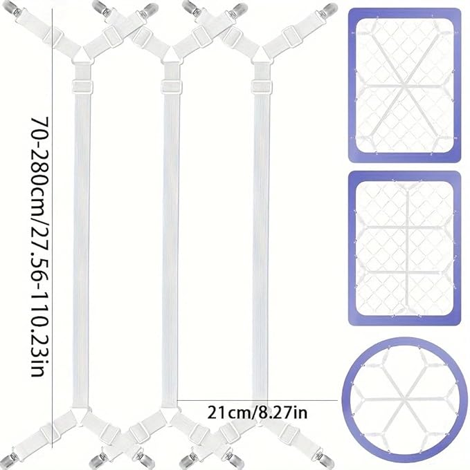2Pcs Bed Fitted Sheet Straps Clips, Adjustable Crisscross Sheets Clip Holder Fasteners Suspenders for Mattress Cushion Cribs Elastic Sheet Strap Fitted Sheet Corner Holder (Black)