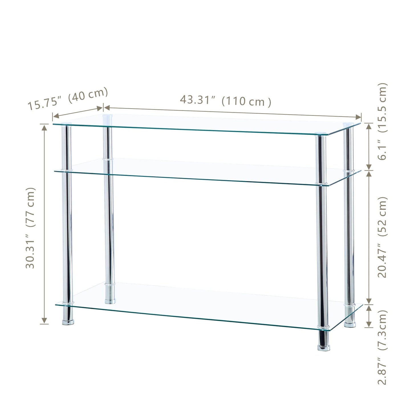 paonne Silver Glass Console Table for Entryway, Modern and Comtemporary 3 Tiers Glass Couch Table with Chrome Legs Living Room Hallway & Foyer Table