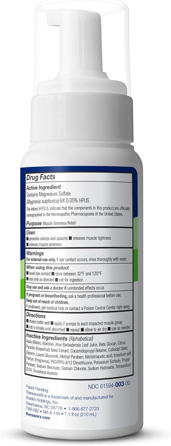 Theraworx Relief for Muscle Cramps Foam Fast-Acting Muscle Spasm, Leg Soreness with Magnesium Sulfate - 7.1 oz - 2 Count