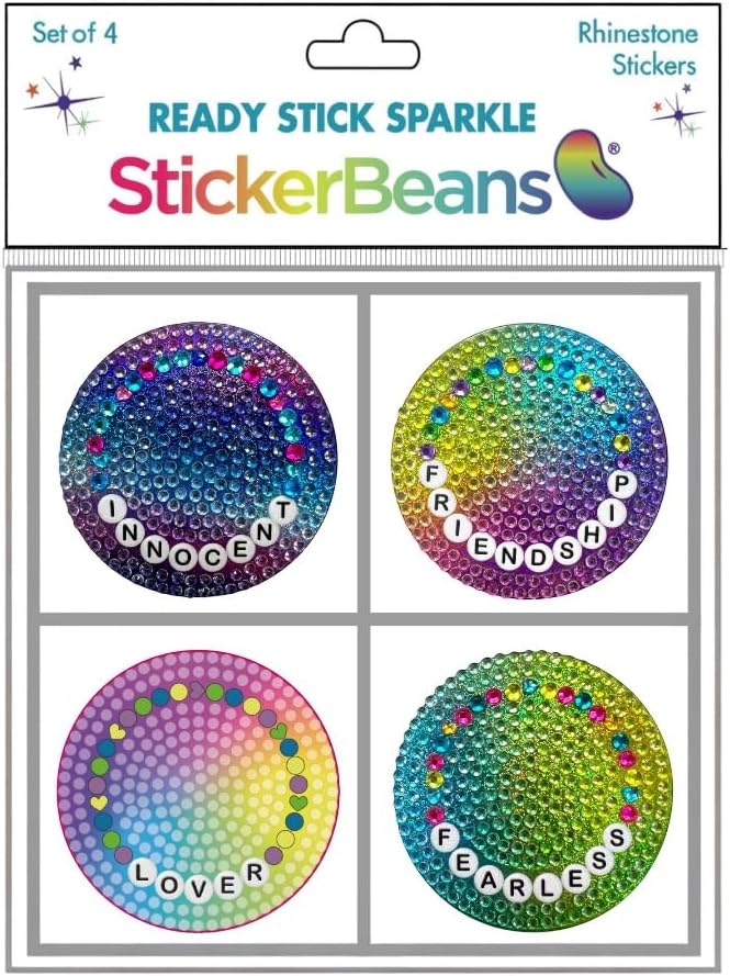 StickerBeans® Rhinestone Stickers - Friendship Bracelet 4-Pack, 2” x 2” Each, Unique Sparkly Cut-to-Shape for Collecting, Trading, Decorating Laptops, Phone Cases, Scrapbooks, for Kids & Teens
