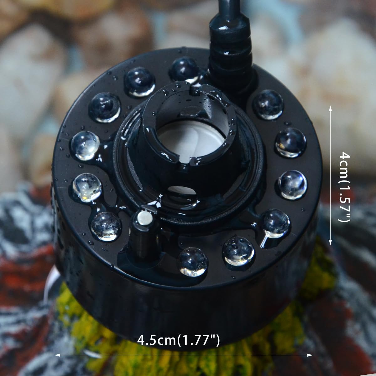 iao.v.p Adjustable Mist Maker with LED and Splash Guard, Fogger Water Fountain Pond Fog Machine Atomizer Air Humidifier, 350ml/H, Water Feature, Halloween and Other Holiday Decorations., Small, Black