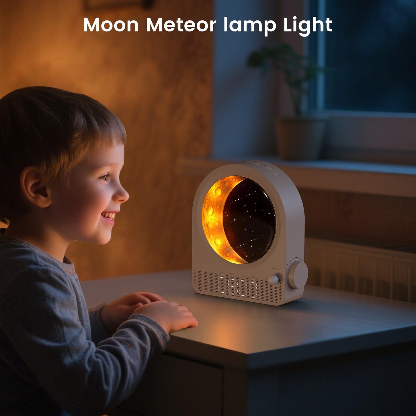 Epochleno Sunrise Alarm Clock, White Noise Machine & Meteor Moonlight - 10 Soothing Sounds, Dual Alarms, 30/60/90min Timer, Easy Snooze - Bedroom Gift for Insomnia Adults/Women - White