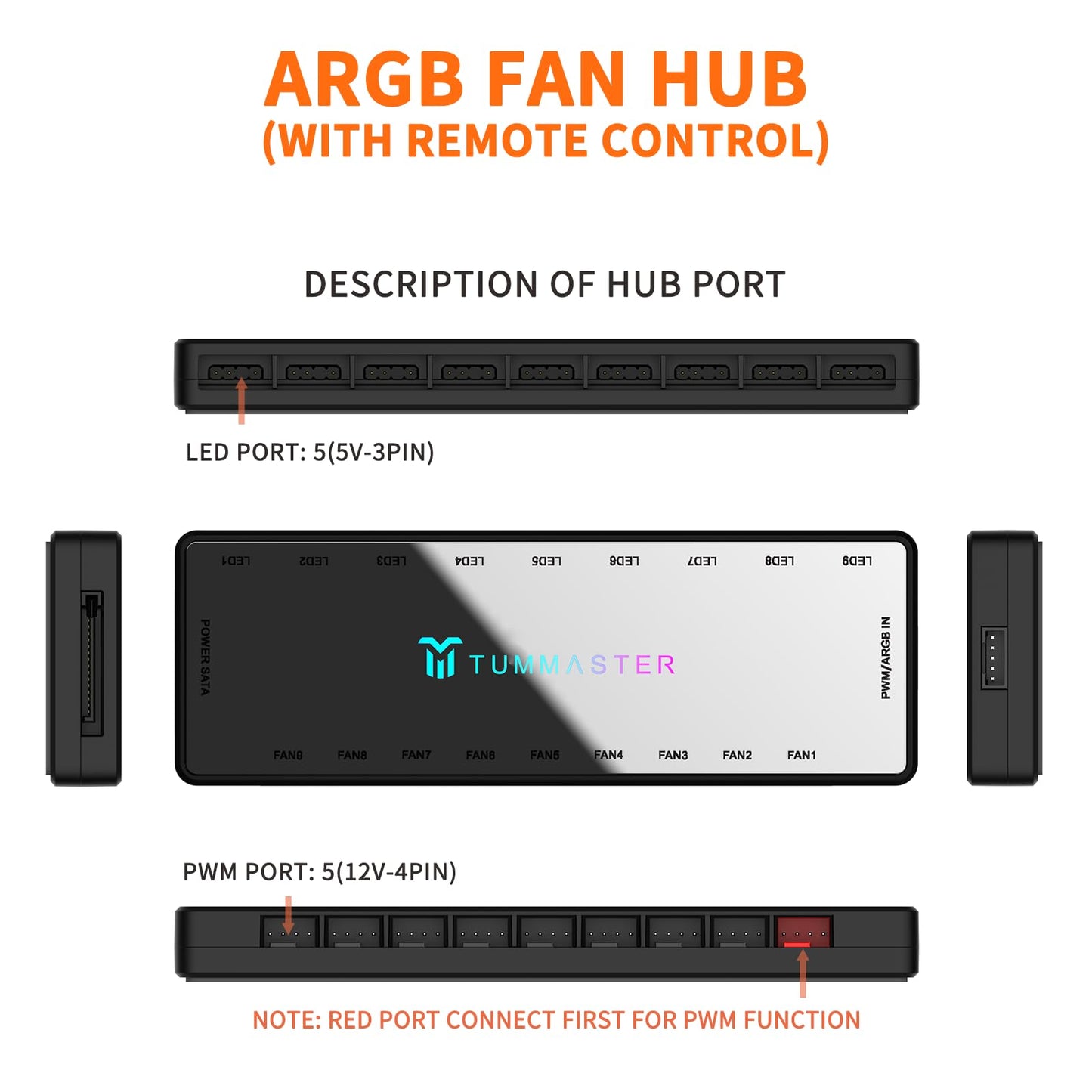 Premium Magnetic Fan Controller Hub With 9 Ports & Argb Illumination - Remote Control For Gaming Pc Builds, Diy Enthusiasts & Ch