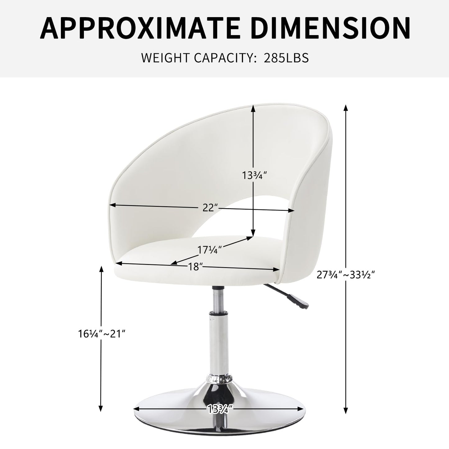Furnimart Vanity Chair White Leather Vanity Stool, Height Adjustable Accent Chair with Back, Round Swivel Makeup Chair for Living Room Bedroom Vanity Makeup Room (PU White)