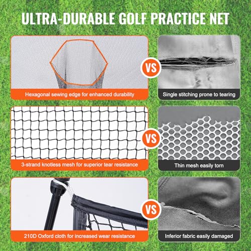 VEVOR Golf Practice Net, Indoor Hitting Net for Baseball, Hockey, Soccer, Heavy Duty Nylon DIY Ball Net, Sports Netting Barrier for Backyard Driving Training Swing