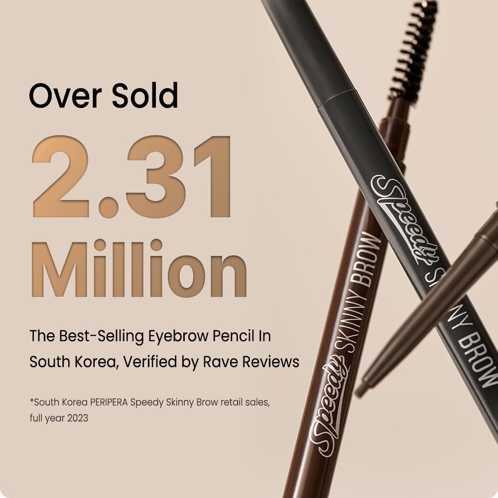 PERIPERA Speedy Skinny Brow (02 Dark Brown), 1.5mm Precise Eyebrow Pencil, Dual-Sided Fine Tip Shades, Define Fills Brow Make up