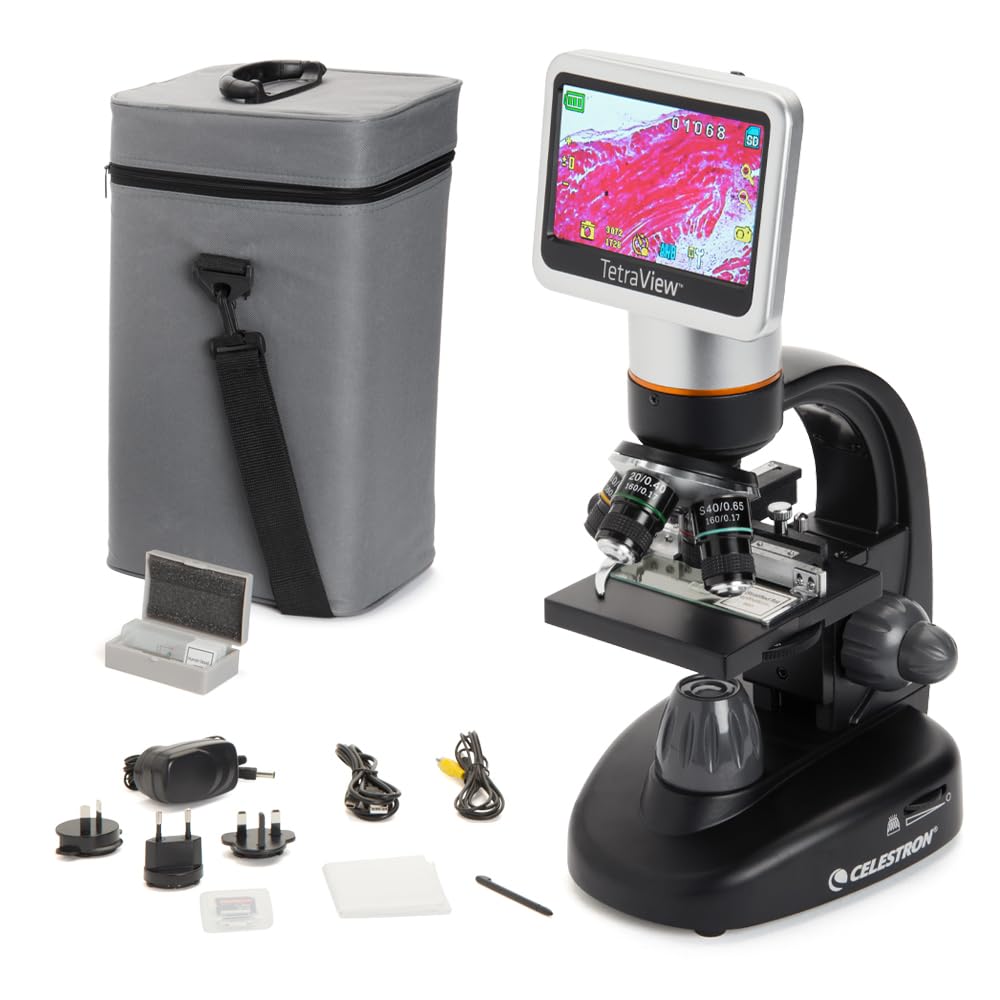 Celestron - Tetraview Lcd Digital Microscope - 4.3 Screen - 5Mp Camera - 40X-1600X Magnification - Rotating Head - Sd Card Inclu