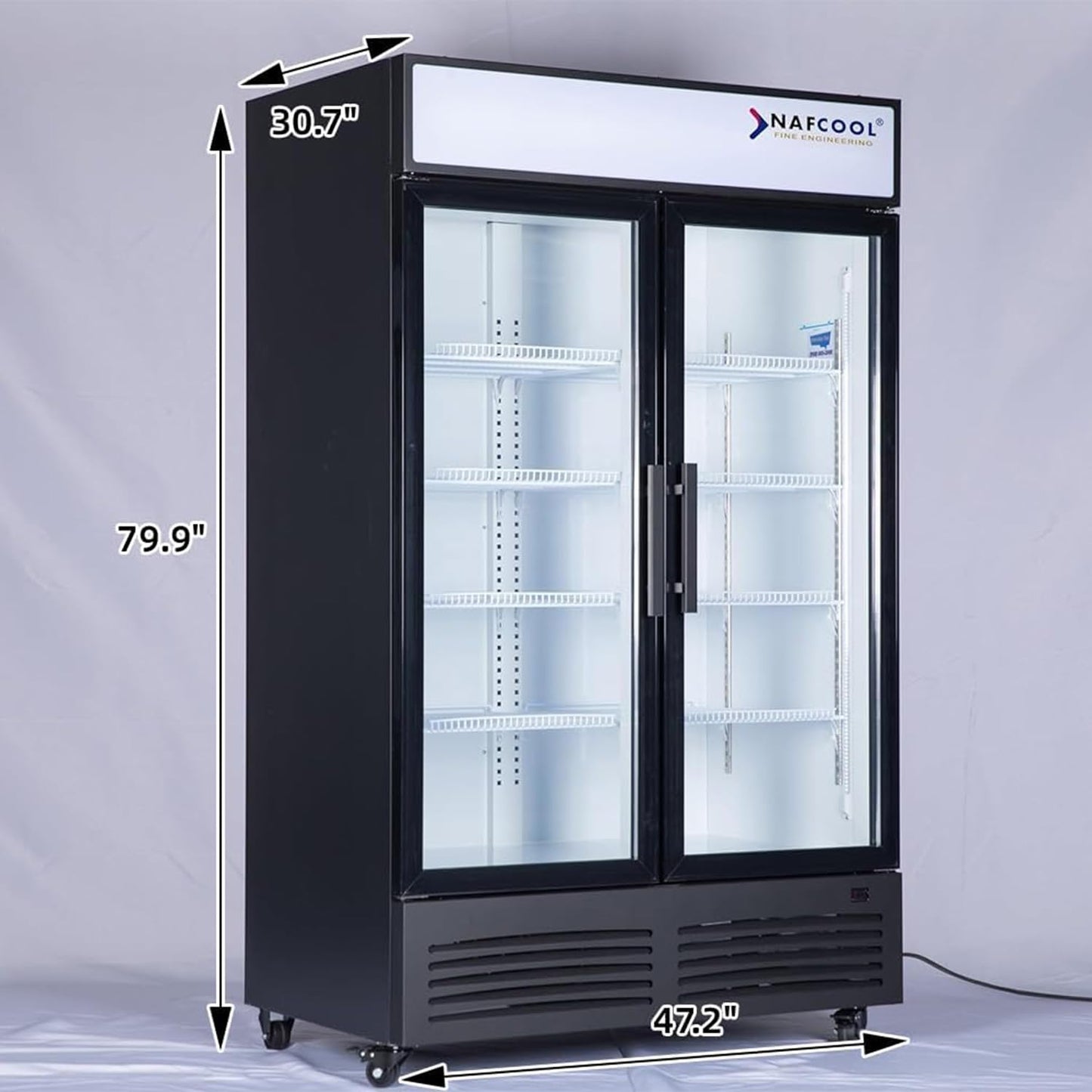 NAFCOOL Commercial Flower Beverage Refrigerator Floral Display Fridge,Two Glass Door Drink Cooler with LED Light Adjustable Shelves,ETL Sanitation,43 Cu Ft,47" Wide,Wheels Not Included
