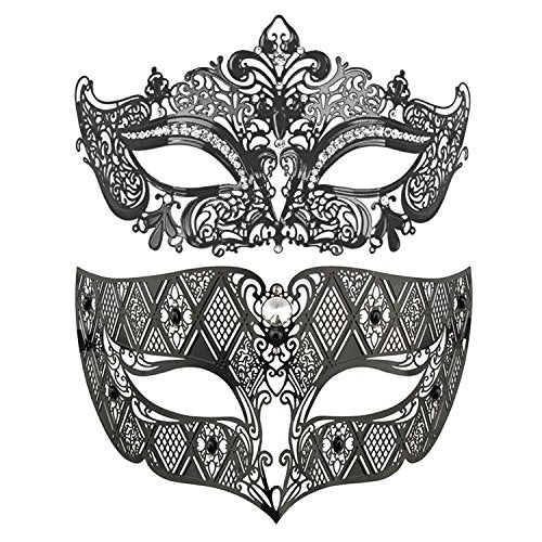 Thmyo Couples Venetian Laser Cut Masquerade Mask,Halloween Mardi Gras Party Mask (Black & black)