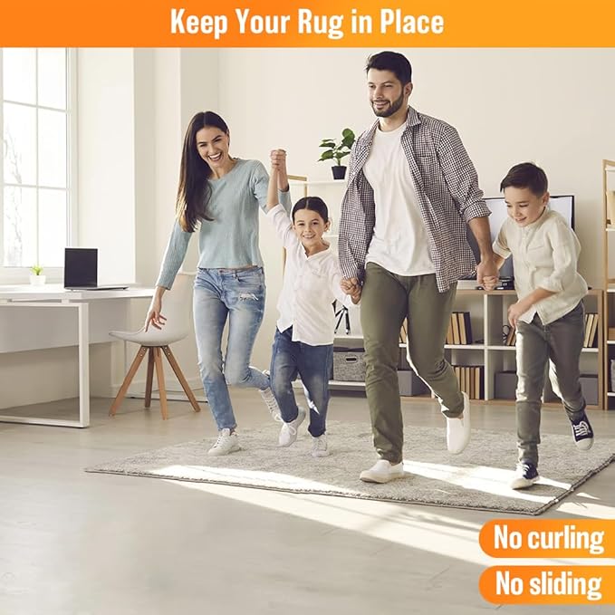 8 Pcs Rug Tape, Reusable Carpet Tape for Area Rugs，Non Slip Rug Pads Grippers for Hardwood Floors and Tiles, Double-Sided Adhesive Rug Stickers Keep Corners Flat, No Damage to Floor