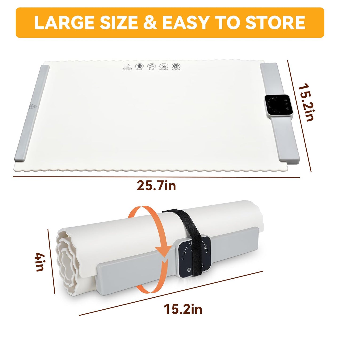 Food Warming Mat - Fast Heating Silicone Electric Warming Tray, Adjustable Silicone Heating Pad with 3 Temperature Settings 4 Timer Function Portable Roll Up Hot Plate