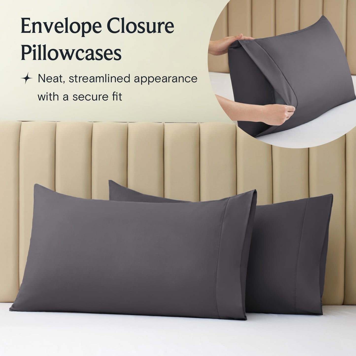LuxClub 4 PC Queen Sheet Set, Sheets Queen Size, Deep Pockets 18" Wrinkle Free Cooling Sheets Machine Washable Hotel Bedding Silky Soft - Dark Grey Queen