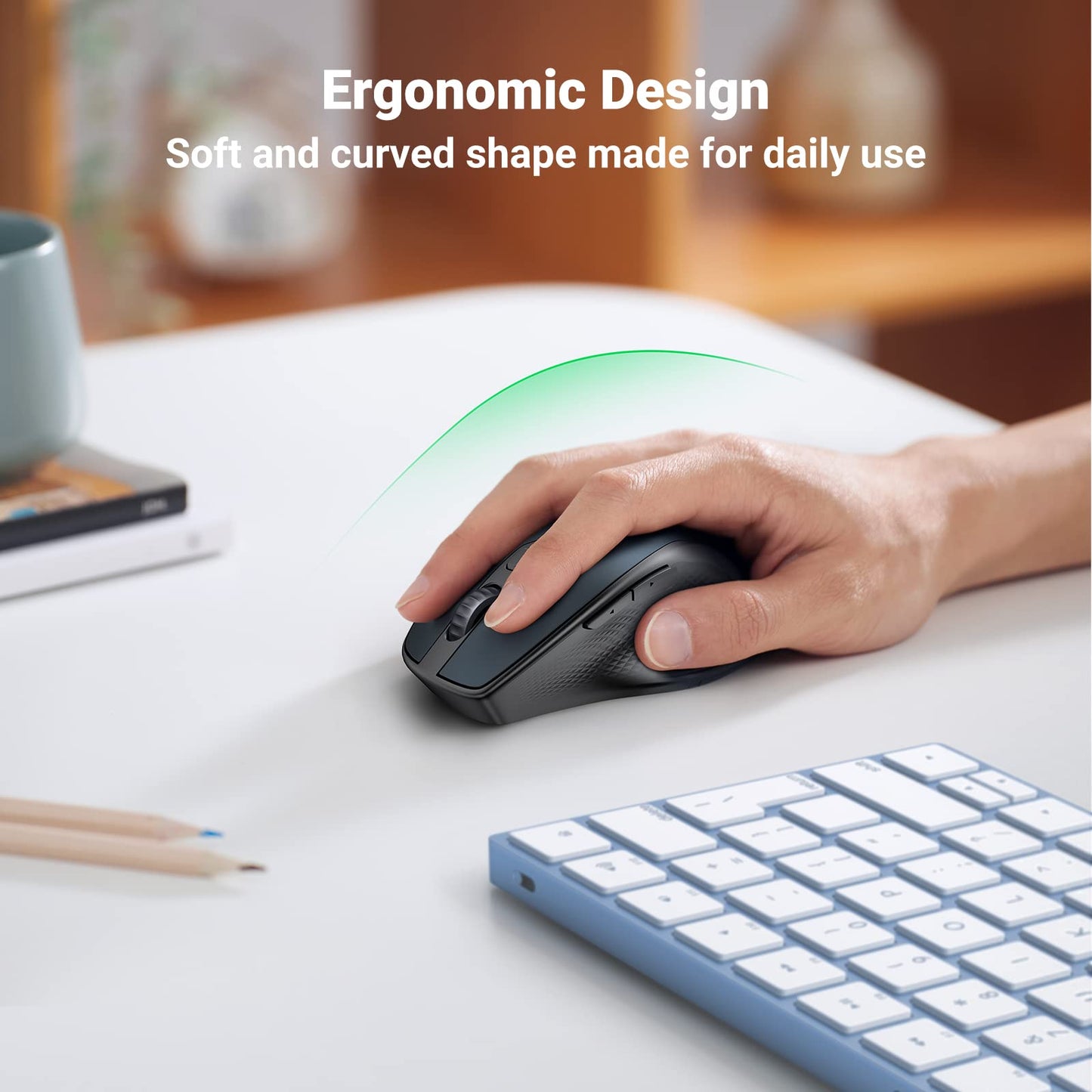 Ugreen Wireless Mouse, Ergonomic Bluetooth 5.0 Mouse For Laptop, 2.4G Cordless With Usb Receiver, 1000/1600/2000/4000 Dpi, 5 But