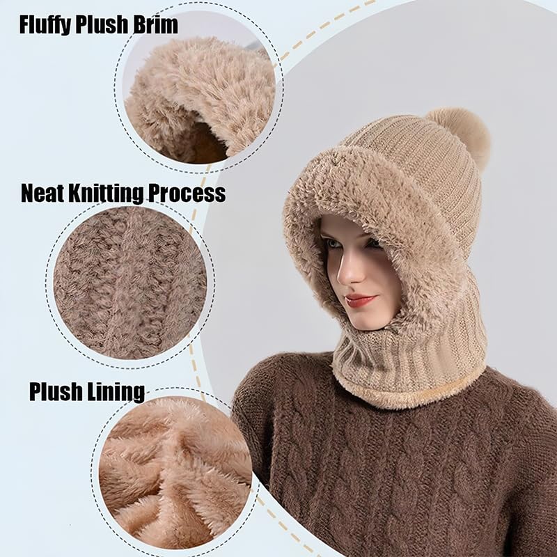 Womens Winter Hat and Face Mask Set with One-Piece Design, Cold Weather Gear for Commuting, Winter Walks and Snow Activiti...