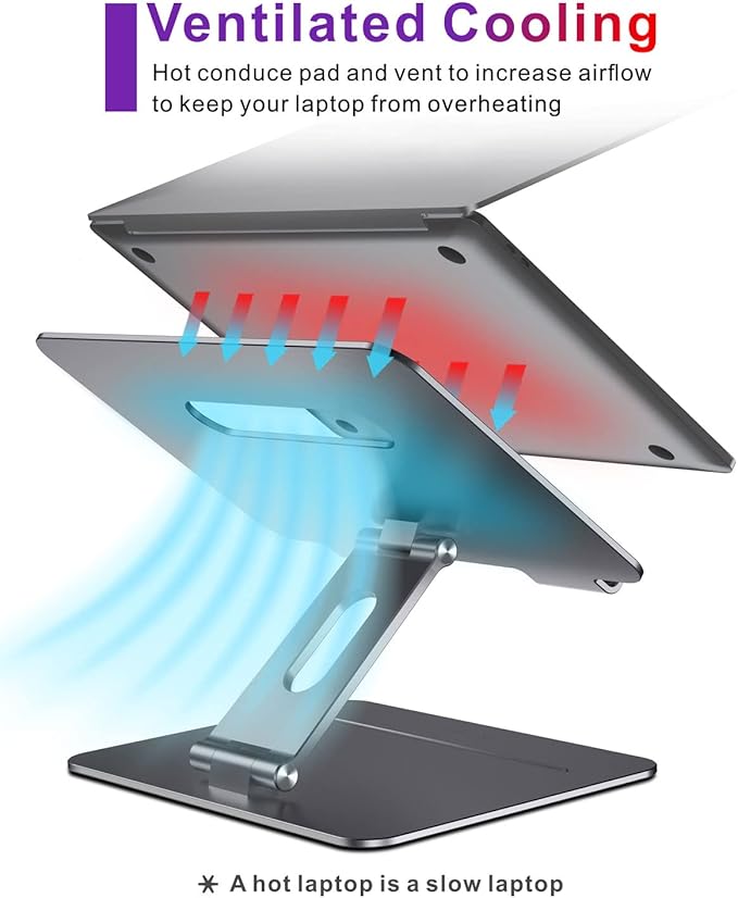 brocoon Adjustable MacBook Laptop Stand for Desk | Ergonomic Aluminum Laptop Riser with Heat-Vent, Compatible for 10-17" Laptops, Space Grey