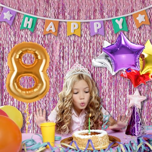 Pink Streamers Fringe Backdrop Tinsel Foil Fringe Curtains Wavy Backdrop for Parties Sparkle Metallic Wavy Foil Fringe Bac...