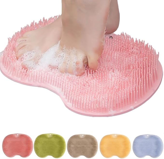 Silicone Shower Foot Scrubber Mat, 2025 New Shower Foot Back Scrubber Massage Pad Back Cleaning Pad, Upgrade Shower Foot Scrubber Mat with Non-Slip Suction Cups Back Bath (Pink)