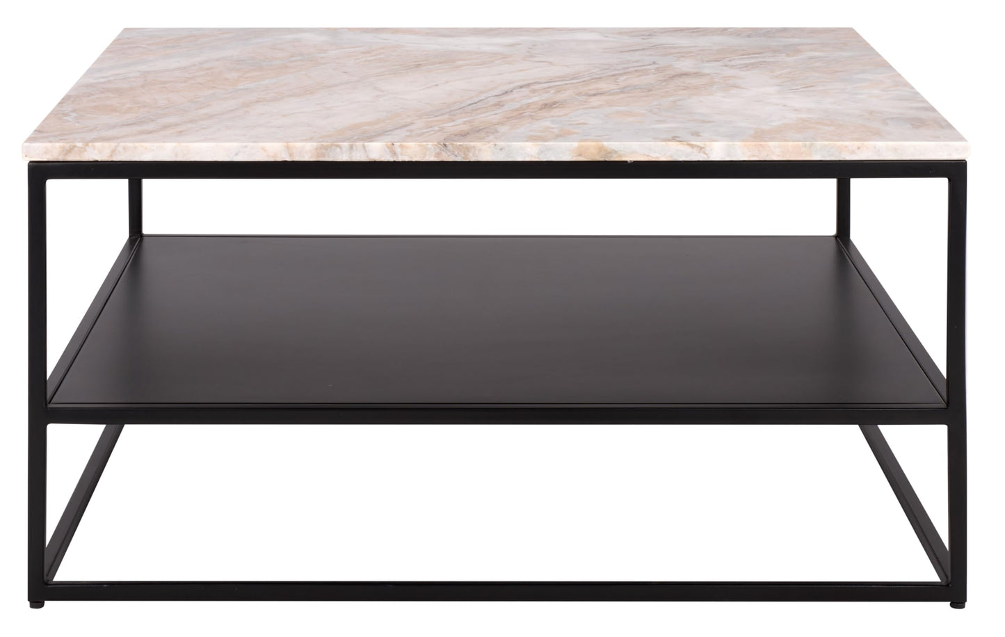 SAFAVIEH Couture Collection - Macklyn Light Brown Marble & Black Metal Square Coffee Table, Open Storage Shelf, Fully Assembled (SFV5769A)