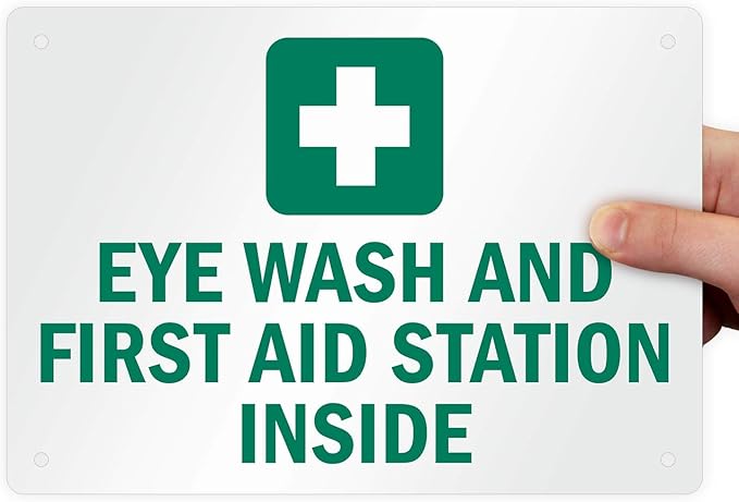 SmartSign 7 x 10 inch “Eye Wash And First Aid Station Inside” Sign with Symbol, Digitally Printed, 55 mil HDPE Plastic, Gr...