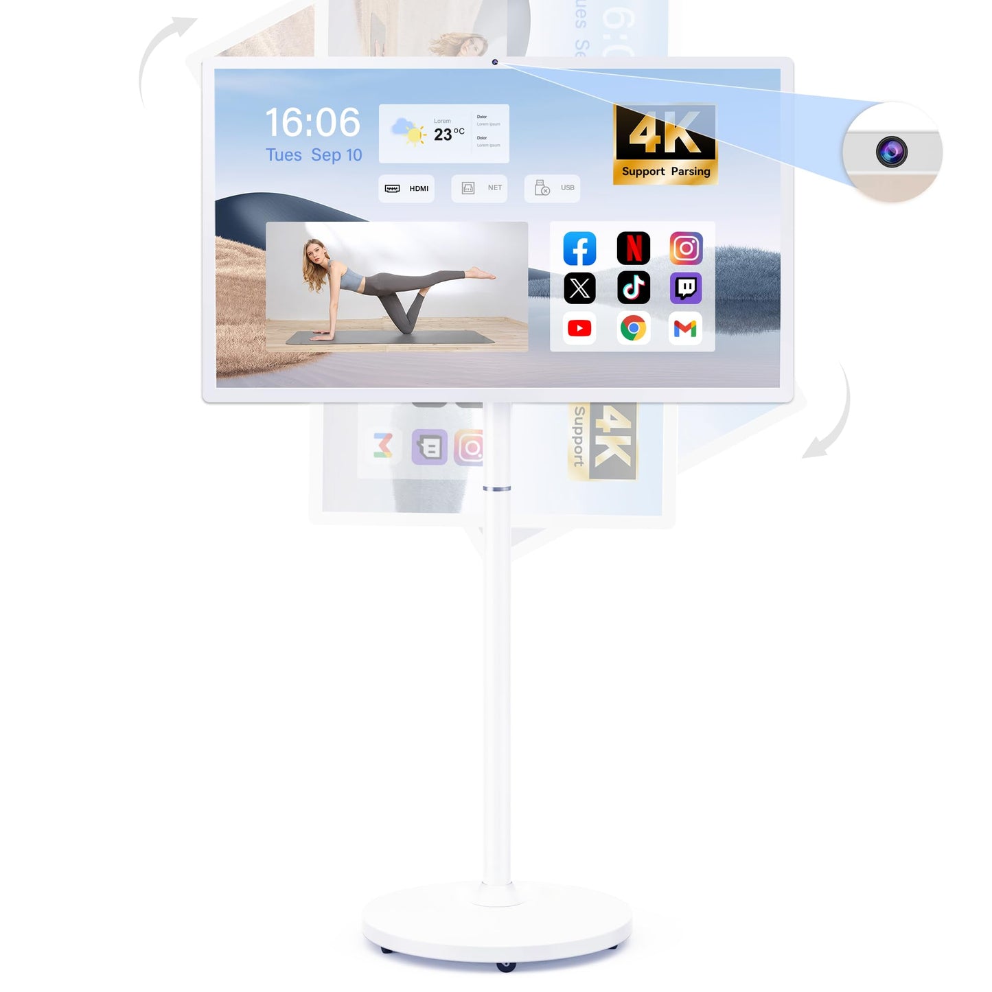 32-Inch Portable Smart Tv On Wheels With Touch Screen Monitor | 8G Ram +128G Storage | 8-Core Cpu Qualcomm | Built-In 8-10H Batt