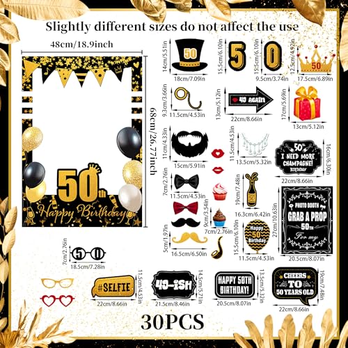 LaVenty Black Gold Glitter 50th Birthday Party Photo Booth Props 50th Birthday Photo Frame Birthday Photo Frame Birthday P...