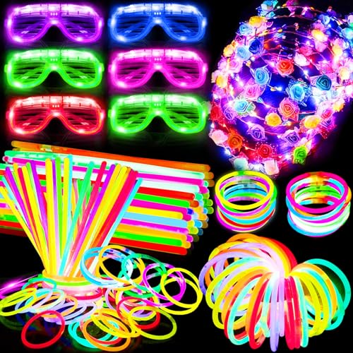 112 Pcs Glow in The Dark Party Supplies Glow Sticks Bulk LED Neon Party Favor Light Up Toys Gifts Kids Adult 100 Glow Stic...