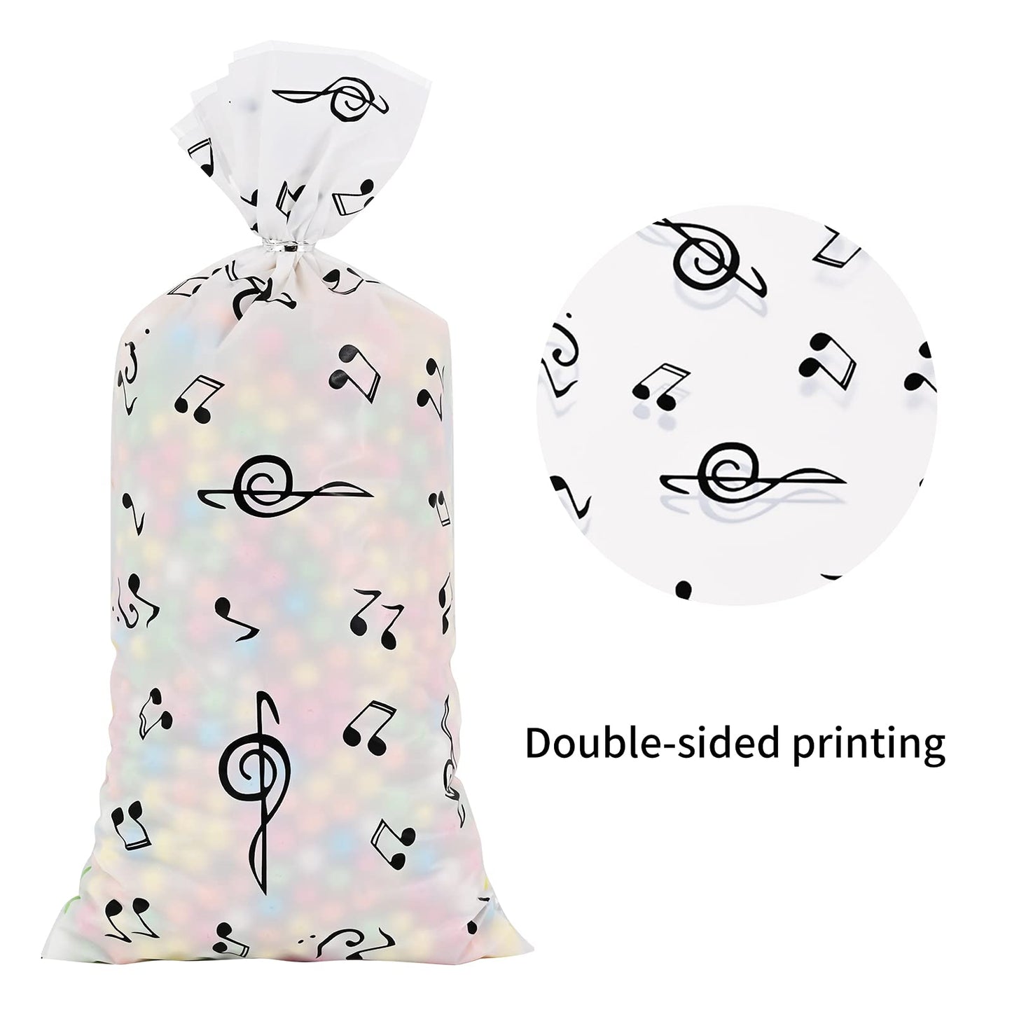 Lecpeting 100 Pcs Music Notes Treat Bags Music Cellophane Candy Bags Musical Party Favor with Twist Ties for Birthday Party Supplies