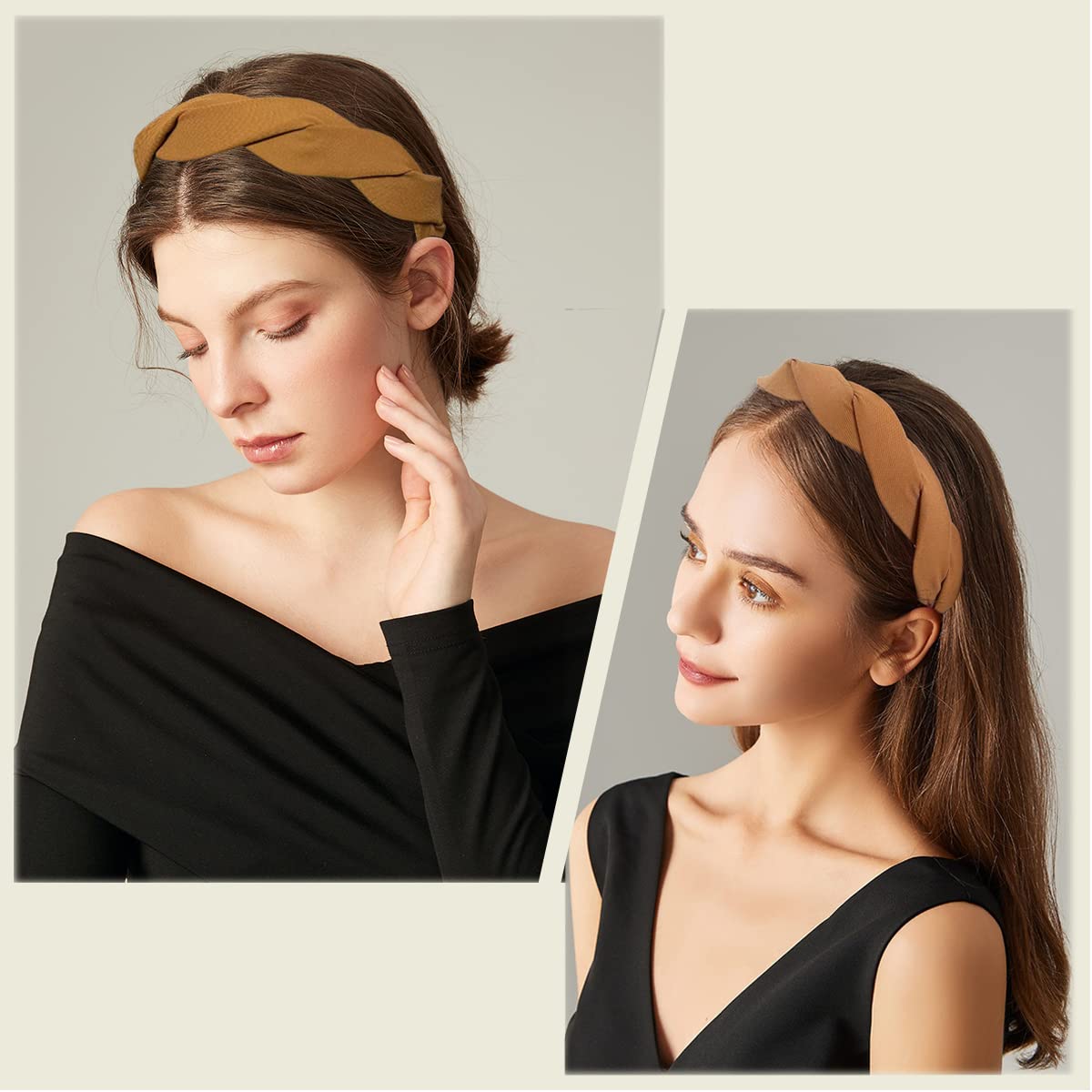 Springtime Set of 4 Fashion Solid Headbands for Women Girls 1.2inch Wide Braided Headband Fabric Hairbands with Tooth Non Slip H