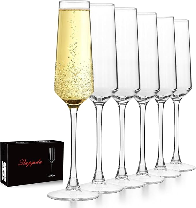 Champagne Flutes 7.5oz, Champagne Glasses Set of 6,Unique Gift for Birthday, Wedding, Anniversary, Wedding Toasting Glasse...