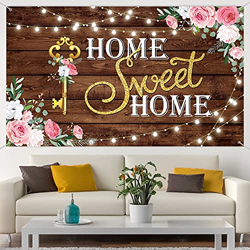 House Warming Party Decoration Home Sweet Home Banner Backdrop Photography Key Shining Lights Background Pink Floral Woode...